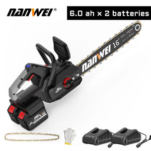 Nanwei 16 inch không chổi than đôi pin chainsaw ngoài trời làm vườn gỗ khai thác công cụ mạnh mẽ cấp công nghiệp chainsaw