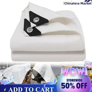 【Chinatera】 White Multipurpose Protective Tarpaulin Cover with Metal Grommets Thick Waterproof Poly Tarp Cover for Outdoor Camping Pool Car Tent