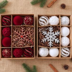 MQU19 10Pcs Snowflake Velvet Christmas Ball Set Glitter Plastic Flocked Ball Gift Box Creative Hollow Out Christmas Tree Decor Balls Living Room