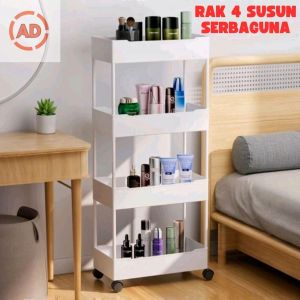 Rak 4 Susun Rak Troli Rak Dapur Serbaguna Rak Persegi Rak Salon Rak Dorong Dengan Roda Berputar Multifungsi