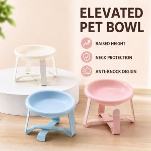 Elevated Ceramic Pet Bowl Metal Stand Neck Protection Anti Knock Whisker Friendly Feeder For Cats Small Dogs