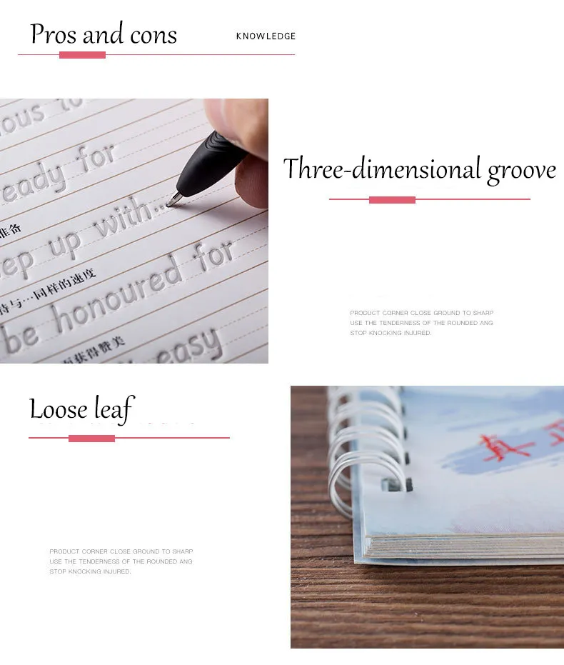 3 Pcs English Italic Groove Practice Copybook Reusable Handwriting