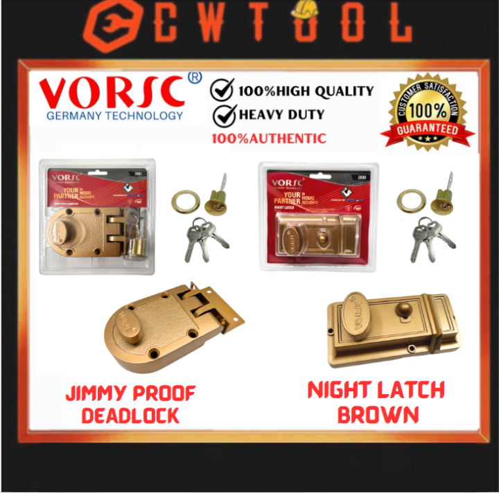 HEAVY DUTY LOCK VORSC NIGHT LATCH BROWN, JIMMY PROOF DEADBOLT DOOR LOCK ...