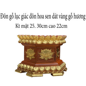 Ghế đôn gỗ lục giác hoa sen dát vàng thếp vàng gỗ hương cao 22cm