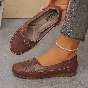Flat-Soled Large-Size Slip-On Shoes 2026 Summer New Style Comfortable Hollow Retro Slip-On Loafers For Women