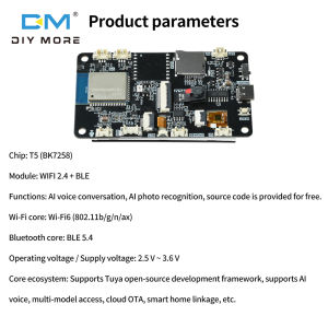 Diymore T5-E1 ESP32 WiFi Bluetooth Dev Board 2.8 Inch Touch Screen Display AI Voice Dialogue Photo Recognition Type-C Port