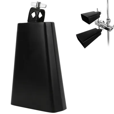 Fabater 7 Inch Black Metal Cowbell Cattle Bell Percussion Instrument with Full Metal Construction Rustproof Coating for Salsa Latin Drum Set (7 Inch)