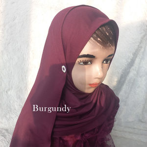 Pashmina Kaos Rayon Premium Jersey Anak Perempuan Jilbab Instan Terbaru 2025 Kekinian Hijab Simple Ada Kancing Kerudung Warna Burgundy Coksu Putih BW Biru Denim PS1