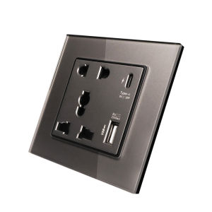 Power 2100MA Usb Outlet Crystal Glass Panel 13A Universal Jack 18W 4A Quick Smart Wall Type C Interface Socket