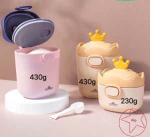 กล่องเก็บนมผงลายมงกุฎ พร้อมช้อนตักนม 430g
