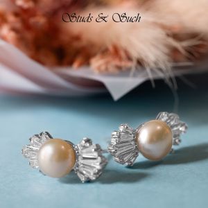 [Studs & Such] 925 Silver Wrapped Candy Genuine Freshwater Pearl Stud Earrings With Cubic Zirconia