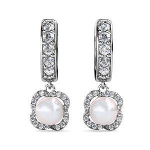 Her Jewellery Clover Pearl Earrings - Luxury Crystal Embellishments plated with 18K Gold