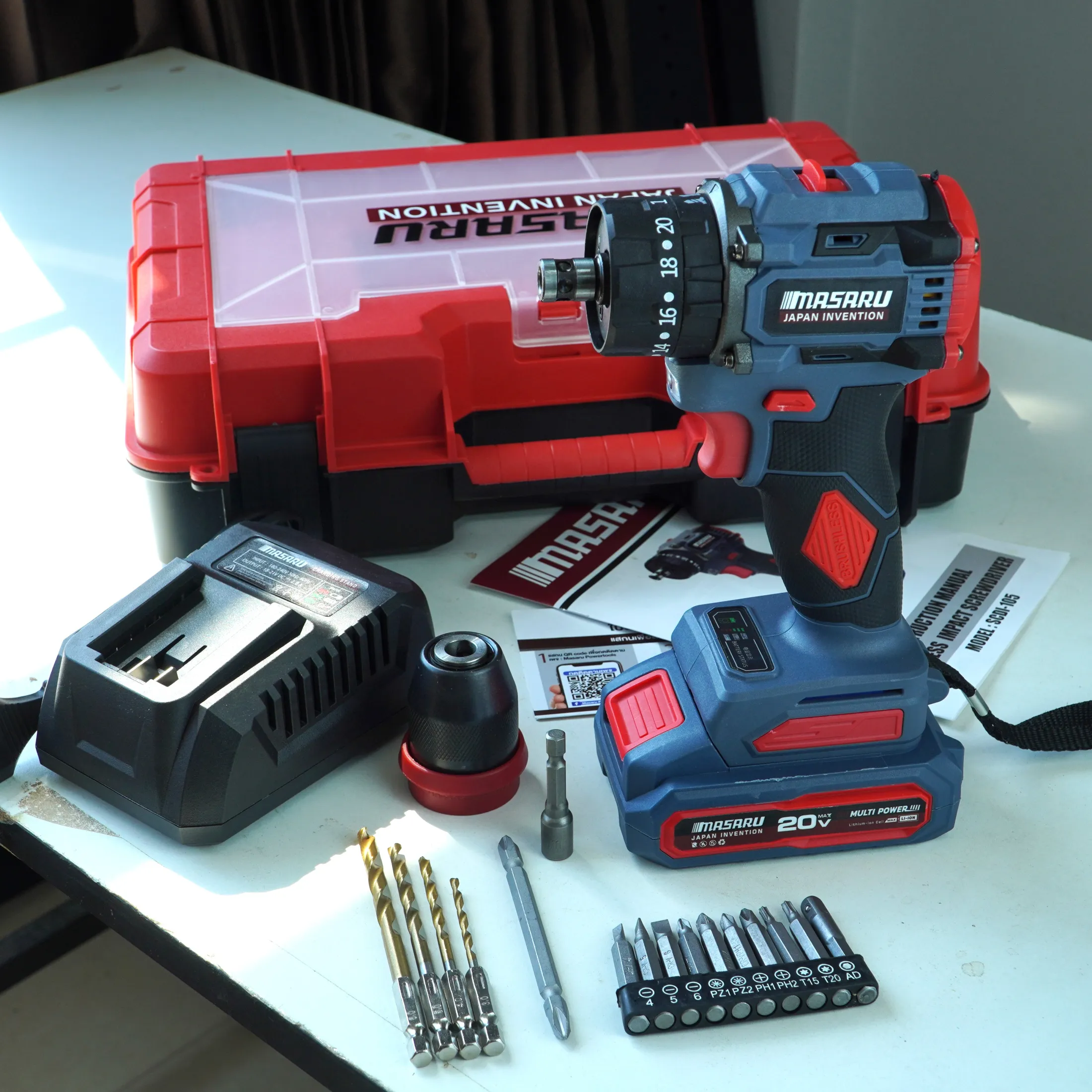 MASARU รุ่น SCDI-105 แรงบิด 85 N.m สว่านไขควงกระแทกไร้สาย 3 ระบบ ไขควงไร้สาย สว่านไขควง แบตเตอรี่ลิเธียม