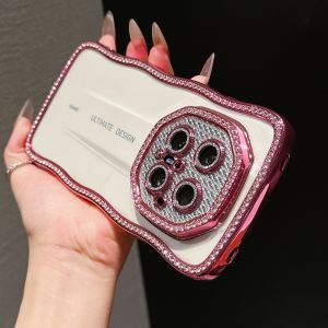 Curly Wavy Frame Plating Rhinestone Case For Huawei Pura 80 70 Mate 70 60 Pro Plus Ultra Clear Glitter Camera Protection Cover