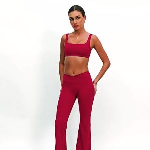 Zechuang Micro-Leg Nude Feel Yoga Pants Cross High Waist Running Sports Casual Tight Versatile Flared Pants for Women 9177