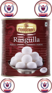 Haldirams Traditional Indian Rasgulla Delight - Halal & GMO-Free Sweet Cheese Dumplings Large Serve 1Kg Canister