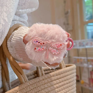 Sweet Cute Shiny Diamond Dragonfly Pink Plush Soft Earphone Case For Airpods 1 2 3 Pro 2 Wireless Bluetooth Charging Box Cover