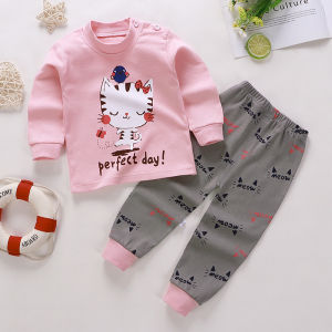 LOLITA&SHOTA Set Kapas Tulen Lengan Panjang Kanak-kanak Boys and Girls Printed Pure Cotton Suit Baby Long-sleeved Clothes Baby Casual 100% Cotton Long Sleeves Long Trousers Set untuk Umur 3 Bulan hingga 6 Tahun