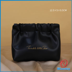 Blumey กระเป๋าเครื่องสําอาง แบบบีบเปิดพกพาสะดวก หนัง PU กระเป๋าเก็บของ Makeup bag