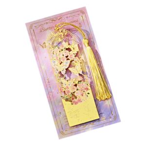 KAKA with Tassel Hollow Flower Metal Bookmark Sunflower Exquisite Metal Hollow Bookmark Book Marks Ins Style Reading Stationery Birthday Gift