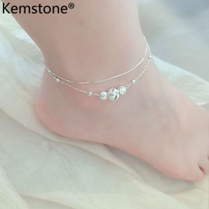 Kemstone quà tặng trang sức vòng chân dạng hạt hai lớp màu bạc vòng chân cho nữ