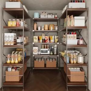 FFBH Kitchen Organizer Shelf Wood Crack Shelves Aesthetic Floor Storage Rack Multifunctional Living Room Racks Organizers Furniture 5Y6Z3