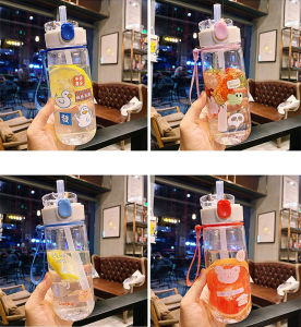 Botol Minum  Anak Anti Tumpah Sedotan Tali Jinjing Transparant Model Ekslusif & Aesthetic 550ml