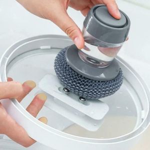 Cọ Rửa Đa Năng Cọ Xoong Nồi Cọ Bếp Rửa Bát Đũa Có Tay Cầm Kèm Bình Chứa Xà Phòng Tiện Lợi