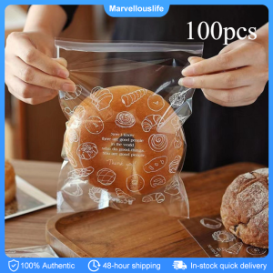 100pcs Bread Packaging Bag Transparent Self-adhesive Candy Gift Bags Bread Toast Cookies Baking Packaging