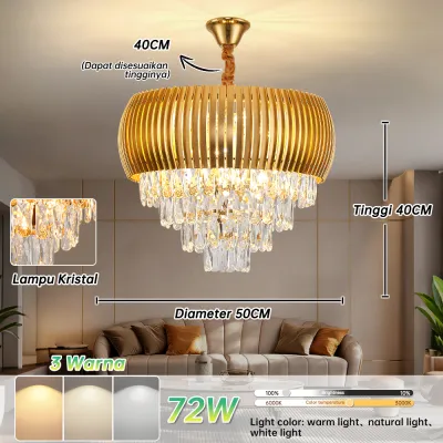 GOGEOUS Lampu Gantung Kristal Tamu Mewah 3 Warna Ruang Tamu 60CM Lampu Gantung Kristal Hias