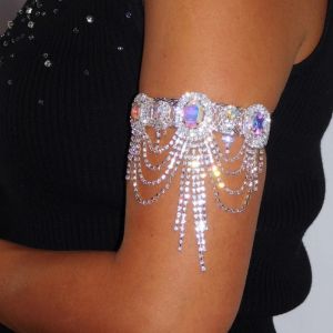 BAIXL Có thể điều chỉnh Dây chuyền tay tua rua pha lê Vòng tay Hợp kim Vòng chân bướm với đá rhinestone Mở đầu Tỏa sáng Vòng tay hình oval cho cánh tay trên Phụ kiện cánh tay