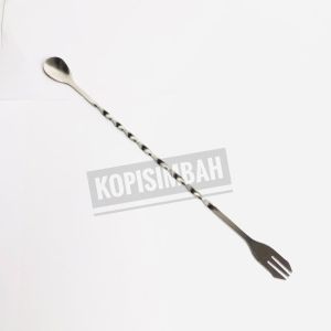Long Bar Spoon with Fork 32 cm 26 cm Stainless Steel Sendok Panjang dengan Garpu Pengaduk Cocktail