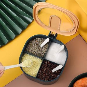 Tempat Bumbu Dapur Sekat 4 / Wadah Bumbu 4 Sekat Kotak Free Sendok / Kotak Bumbu Serbaguna