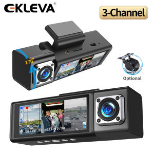 EKLEVA 3 Channel Dash Cam Three Way Video Recorder Car DVR Camera Front Inside Rear Registrator with Interior Lens Dashcam