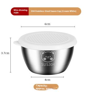 Ocshean thép không gỉ Mini Gia vị cốc có nắp di động nước sốt bát cho dã ngoại ngoài trời và salad dễ thương thiết kế hoạt hình