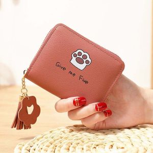 HORAC Mini Cute Cat Claw Letter PU Leather For Girls Zipper Purse Wallets Korean Money Bag Women Coin Purse Card Holder
