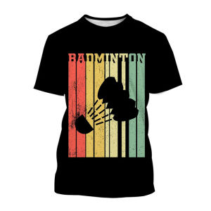 [Local Stock] HBESTY  Badminton Pattern T Shirt Summer 3D Printed Mens Round Neck T-Shirt Casual Short Sleeve Streetwear Oversized Pullover Tees