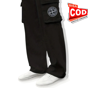 NEW Celana Panjang Cargo SMILE Kargo Panjang Bahan Fleece Cargo Fleece Long Pants Santai Size Jumbo Warna Hitam Santai