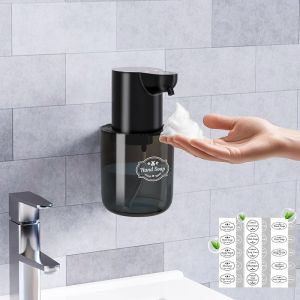 Wall Mounted Automatic Soap Dispenser 13.5oz/400ml Rechargeable Foaming Soap Dispenser Touchless for Hand Dish IPX5 Waterproof for Bathroom/Kitchen/Washroom Black