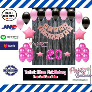Partybaloon Paket Balon Ulang Tahun Dekorasi Lengkap Murah Dewasa Anak Kamar Tema Hitam Putih Set Happy Birthday Black White