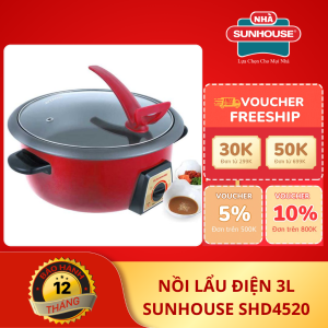 Nồi lẩu điện 3L SUNHOUSE SHD4520 LÒNG NỒI THÁO RỜI dễ vệ sinh - Bảo hành 1 năm