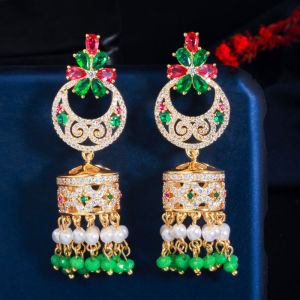 SEQUITO Aristocratic Style Women Banquet Ear Jewelry Yellow Gold Color Full Micro Pave Setting Polychrome AAAAA CZ Zirconia Stone Super Long Drop Tassel Earrings with Pearl SE787