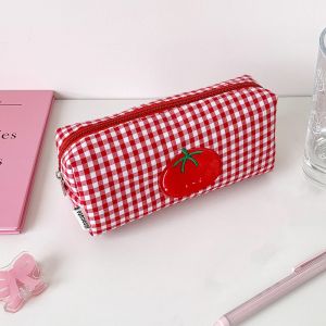 LUMIQLO Cà chua Gingham Hộp đựng bút chì Người tổ chức lưu trữ Canvas Túi đựng mỹ phẩm Đa chức năng Dung lượng lớn Túi đựng đồ trang điểm Phụ Nữ Cô Gái