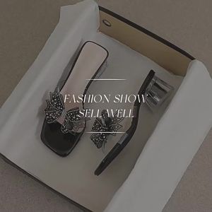 [Free Shipping] Open-toe womens slip-on sandals 2026 new summer floral high-heeled chunky heel slippers to match skirts with a high-end feel
