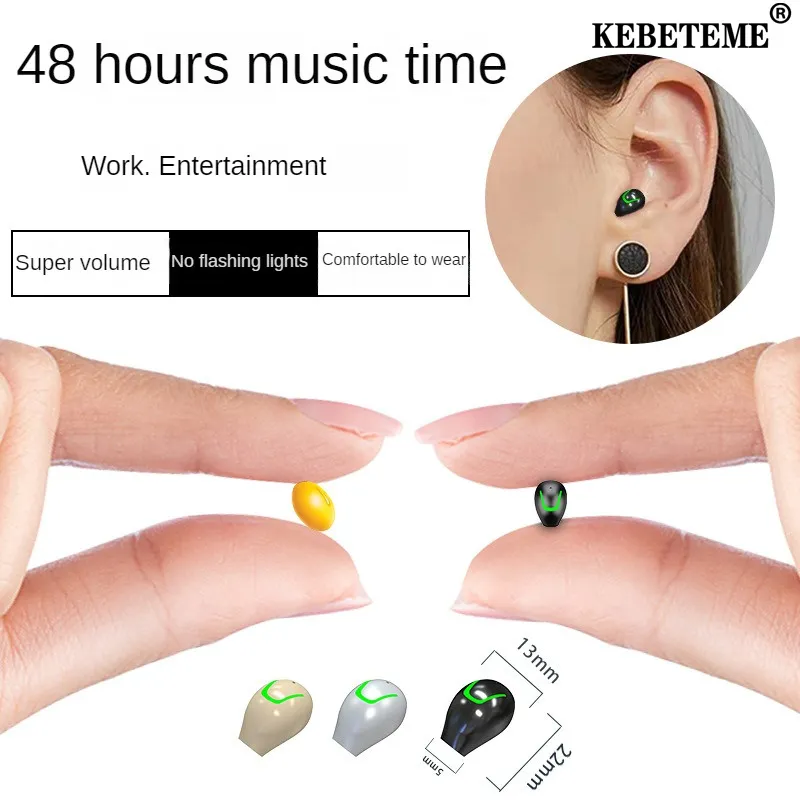 KEBETEME Mini Bluetooth 5.3 Single Earphone Wireless In-Ear Headphones HIFI Stereo Noise Reduction Earbuds