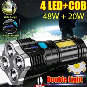Senter LED 4 Mata 48 Watt + 20 Watt COB Double Light Super Terang Senter Viral