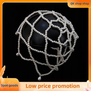 ✨QK shop✨ Stylish Pearls Weave Hat Retro Mesh Headdress Imitation Pearl Forehead Chain Headpiece Exquisite Bride Wedding Accessories