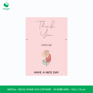 MDTV - 10.5x7.5 cm - 50 Decal Thank you hình chữ nhật dán hộp carton Label Thank you tem nhãn cảm ơn có sẵn keo dán niêm phong gói hàng - Nhiều màu