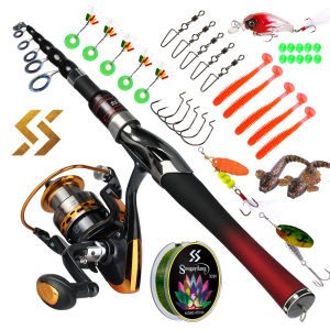 Sougayilang Spinning Fishing Full Set 1.6m Telescopic Fishing Rod with 13+1BB Fishing Reel and 150m Fishing Line Fishing Tackles Spinning Set