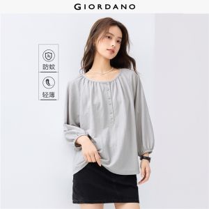 Giordano Women Anti-mosquito half placket 3/4 sleeve tee Free Shipping 05325446